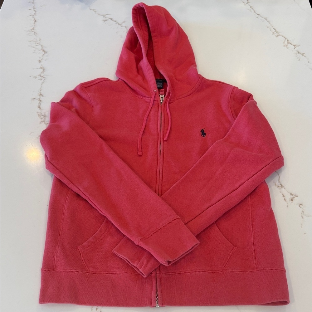 Ralph Lauren Sport Zip Up Hoodie Coral Cotton Sweatshirt Women’s Large